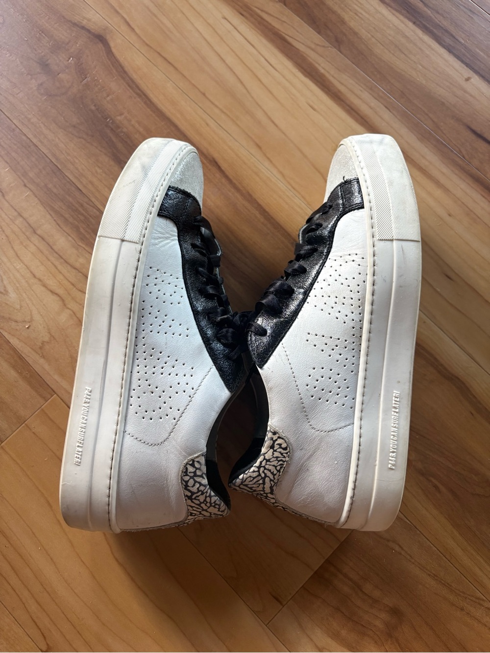 P448 Women's White, Black & Gold Low-Top Sneakers - Picture 5 of 5